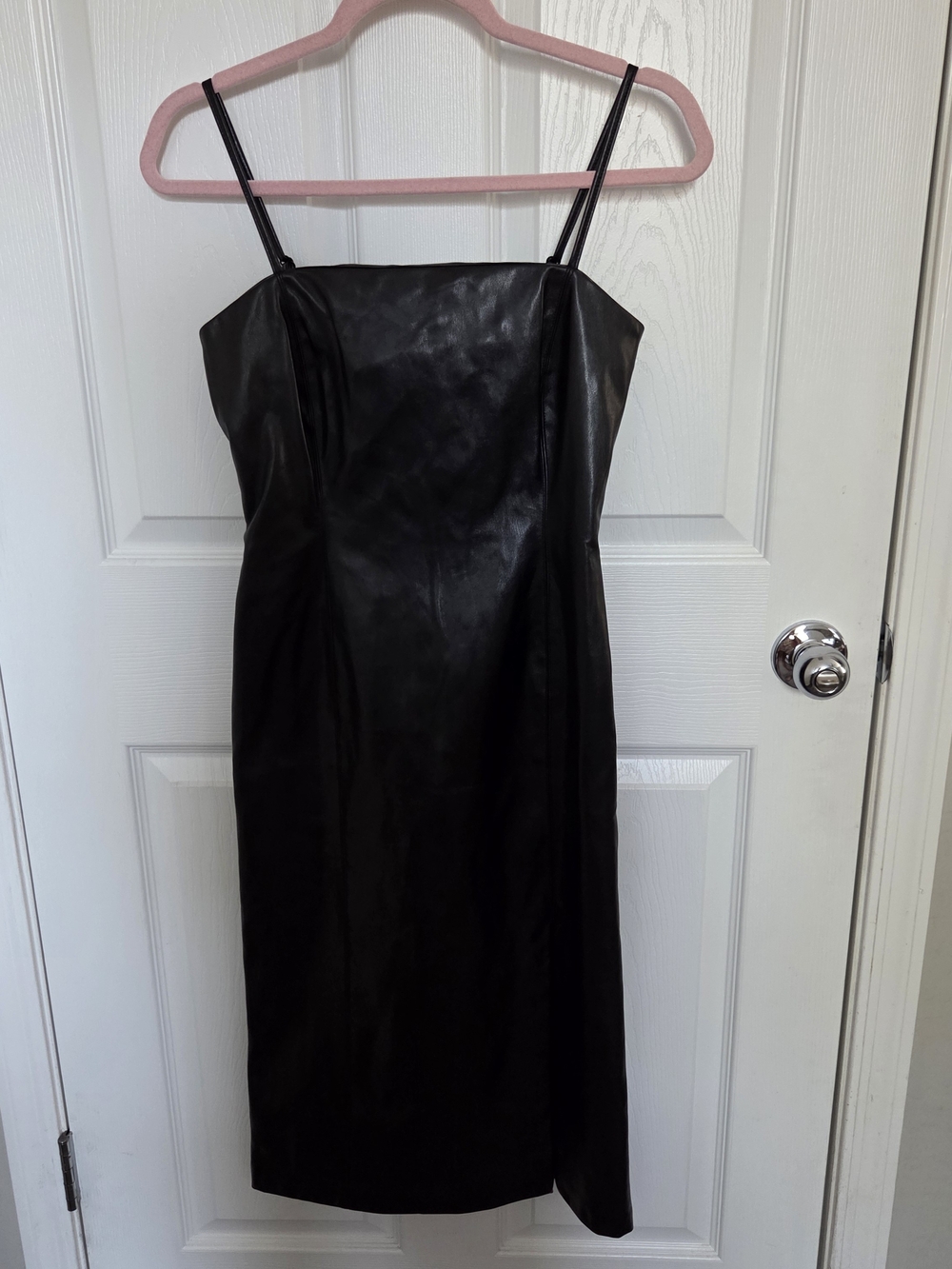 Steve Madden Black Faux Leather Midi Slip Dress